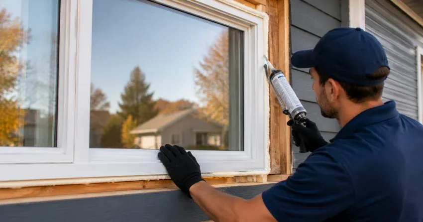 technician installing a new vinyl window in Woodstock