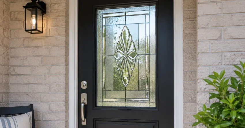technician replacing a cracked decorative glass panel in Woodstock