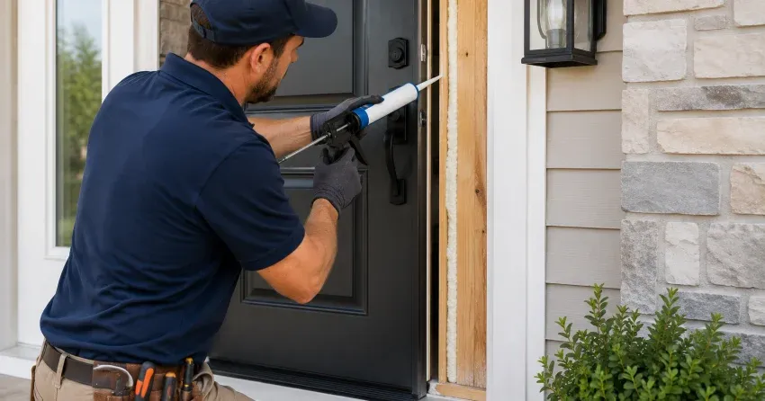 fiberglass front door installed with sidelights in Sumac Ridge, Woodstock