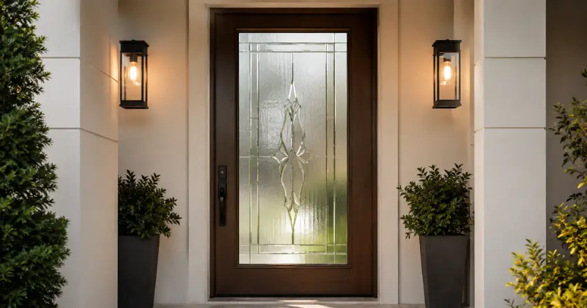 decorative frosted glass panel installed in a front door in Lansdowne Meadow, Woodstock