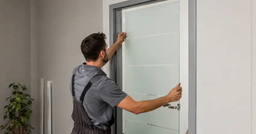 frosted glass interior door panel installation in Woodstock