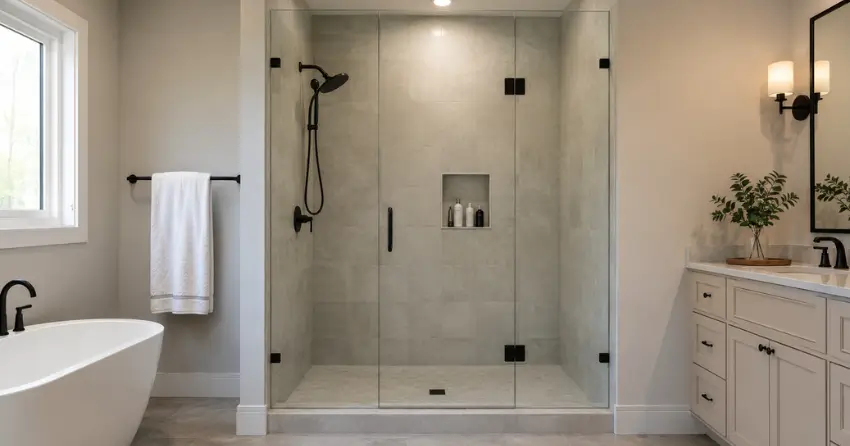 new frameless glass shower door installed in Lansdowne Meadow, Woodstock