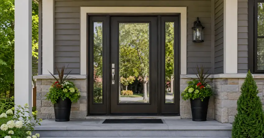 glass entry door with sidelights on a home in Woodstock
