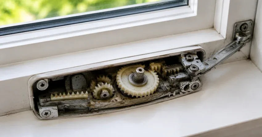 technician replacing casement window crank operator in Sumac Ridge, Woodstock home