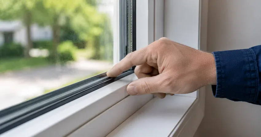 technician inspecting window glass seal in Woodstock
